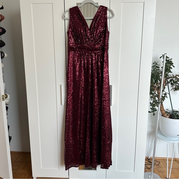 Revelry Burgundy Sequin Maxi Dress Women